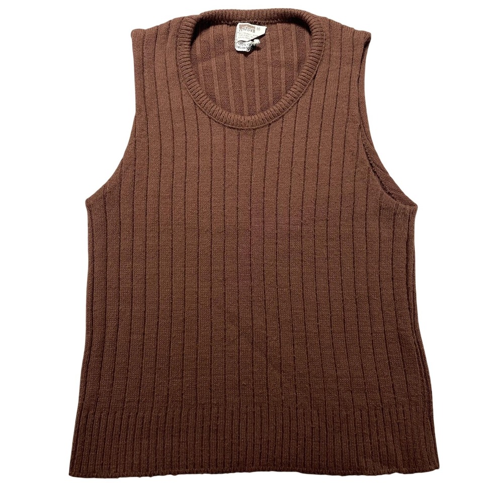 VTG Montgomery Ward Sweater Vest Womens Med Brown Ribbed Knit Orlon Acrylic 70s